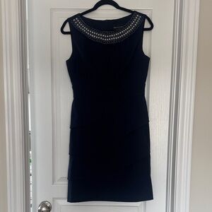 Connected apparel Navy Sleeveless Beaded Neck Mid-Length Dress